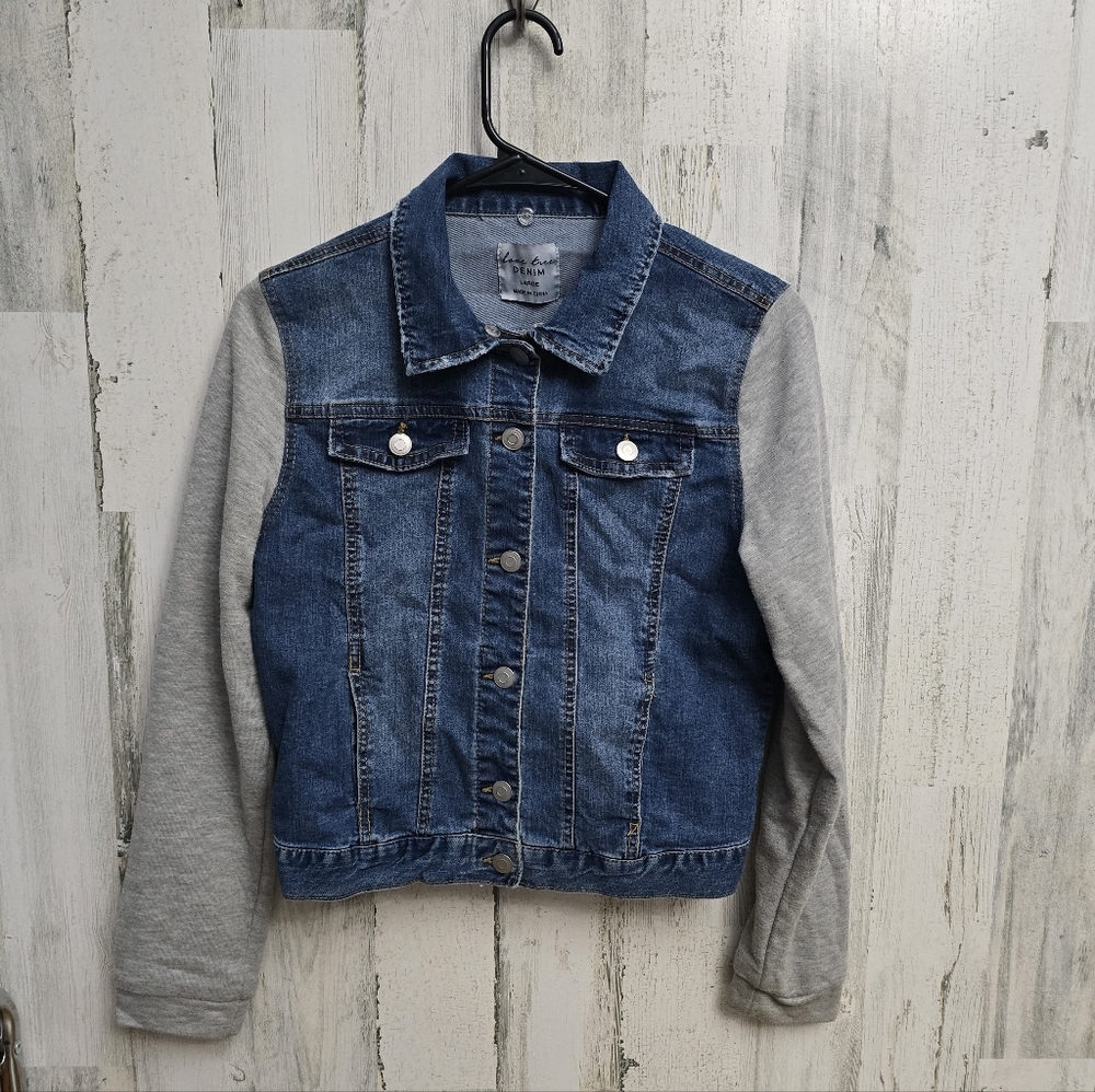 Girls Love Tree Denim Jacket with Gray Sleeves Size Large